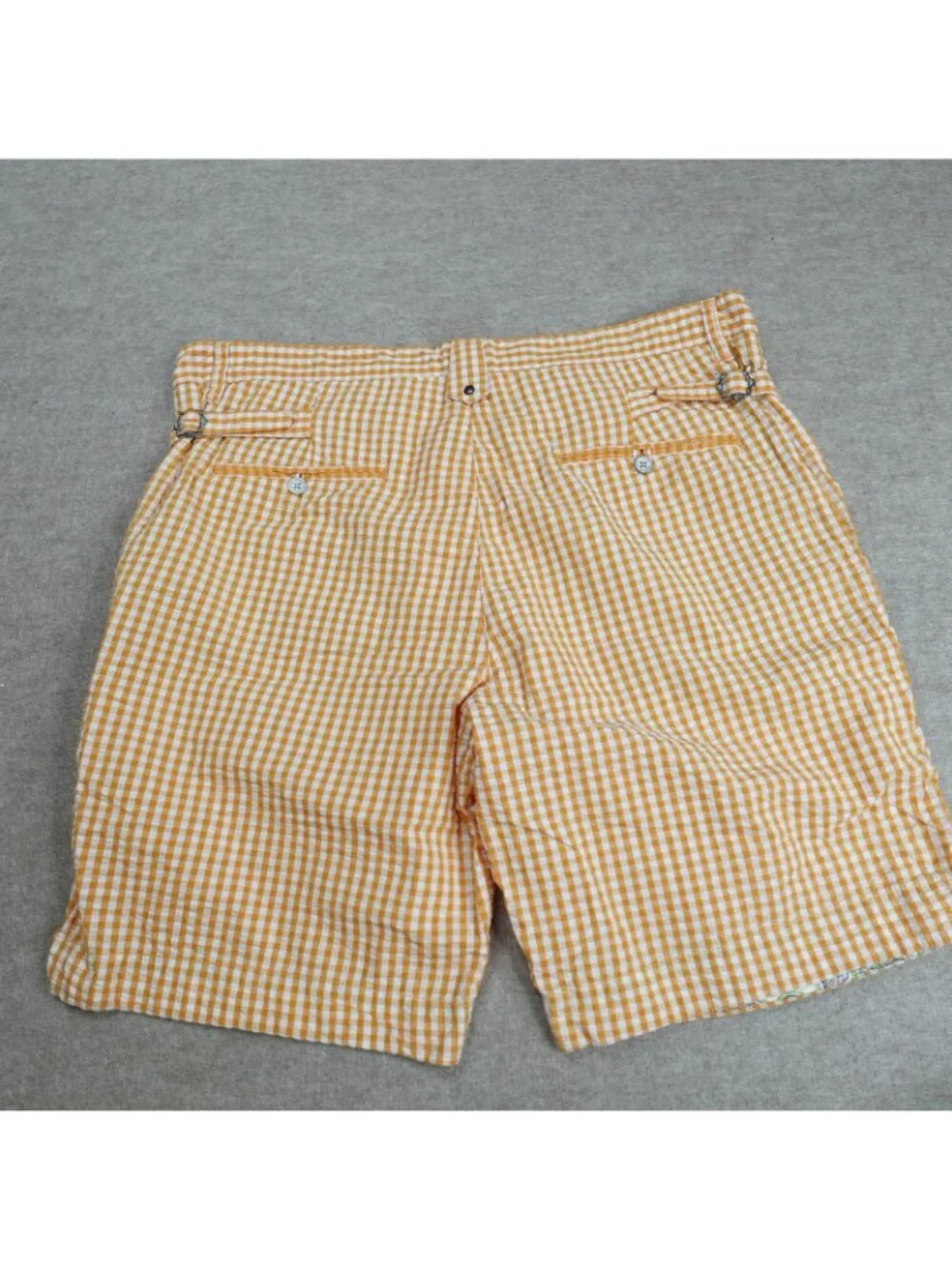 Robert Graham Mens Shorts 40 Orange Plaid Forgione Seersucker Side Adjusters NEW